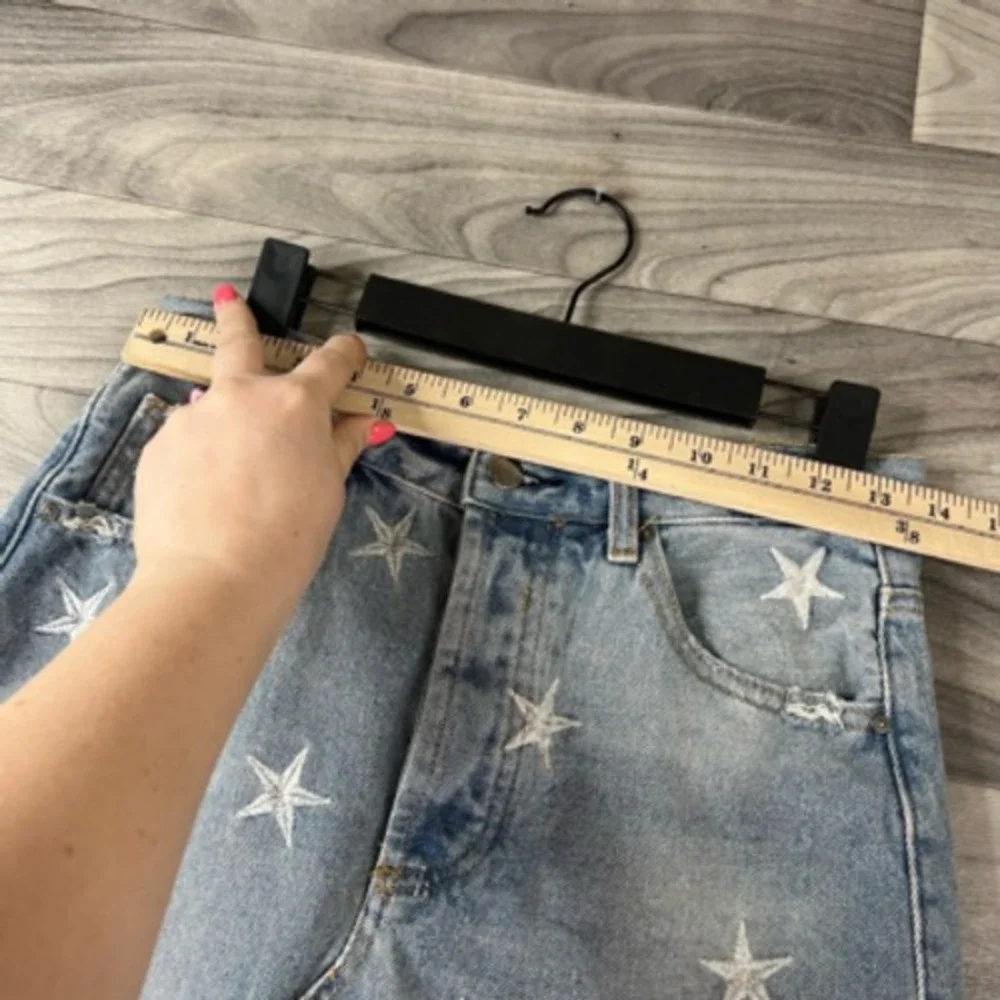 Yelena Denim Skirt Jean Womens 27 Blue Above Knee Raw Hem Stars 4th‎ Of July